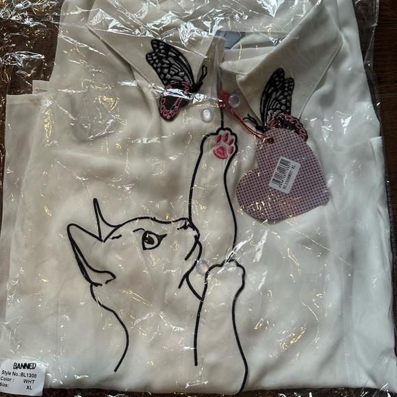 Snow Bird Cat & Butterfly Top by Banned Retro - Picture 13 of 13